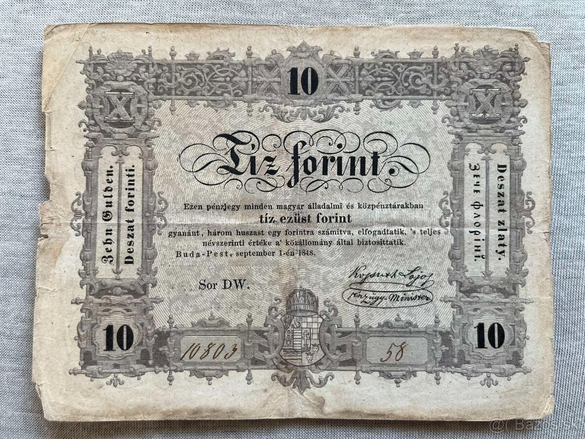 bankovka 10 forint 1848