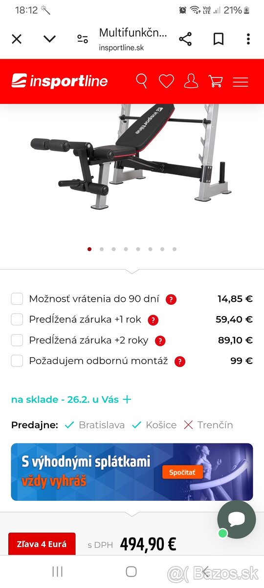 Insportline lavica na bench ,insportline fix jednoručky