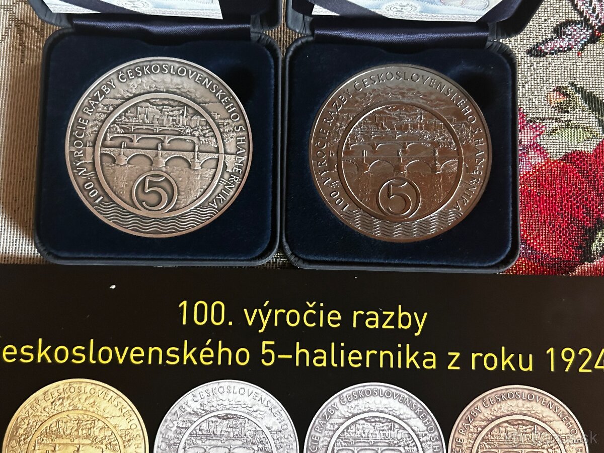 100 . výročie razby 5 haliernika 1024 Ag + AgRódium