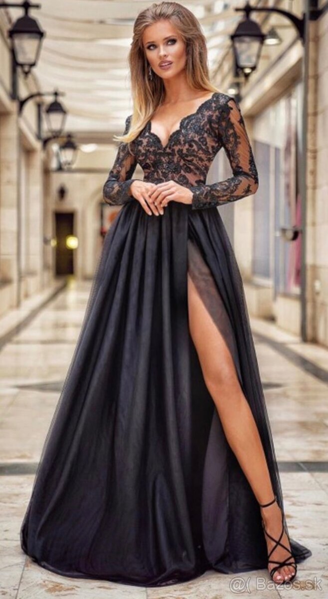 Čiernobéžové spoločenské šaty XL