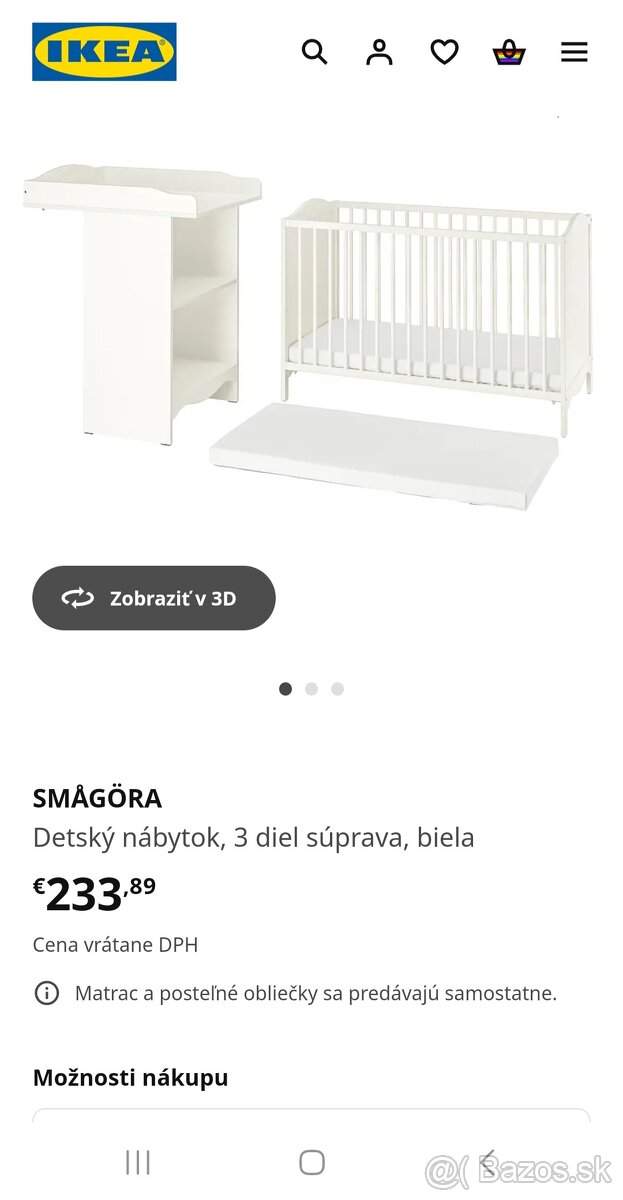 Detská postieľka a prebalovací pult/knižnica ikea Smagora