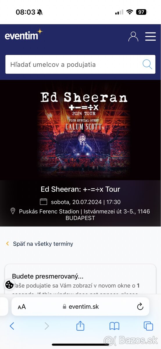 Predám 2 lístky na Eda Sheerana v Budapešti