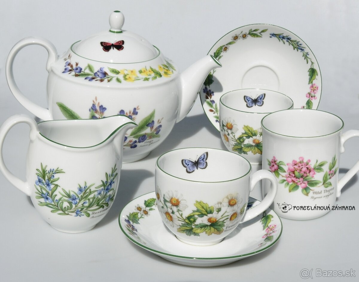 Nádherná bylinková porcelánová sada - čajník + dvojset +