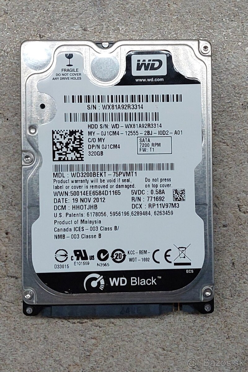 320GB 2,5" SATA HDD (7200 RPM) vhodný aj do notebooku.