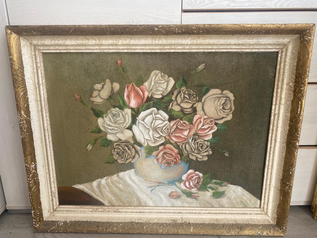 Starožitný maľovaný obraz - kvety