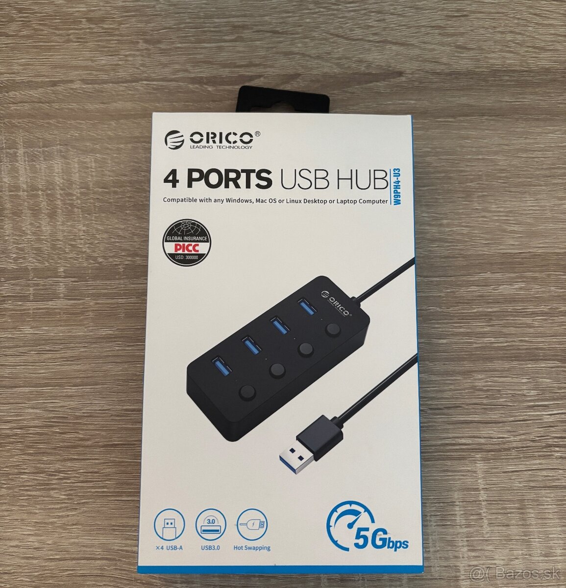 Orico USB-A Hub 4× USB 3.0 s vypínačom