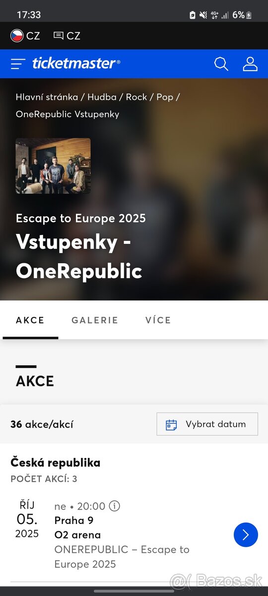 Onerepublic 2x vstupenky státie