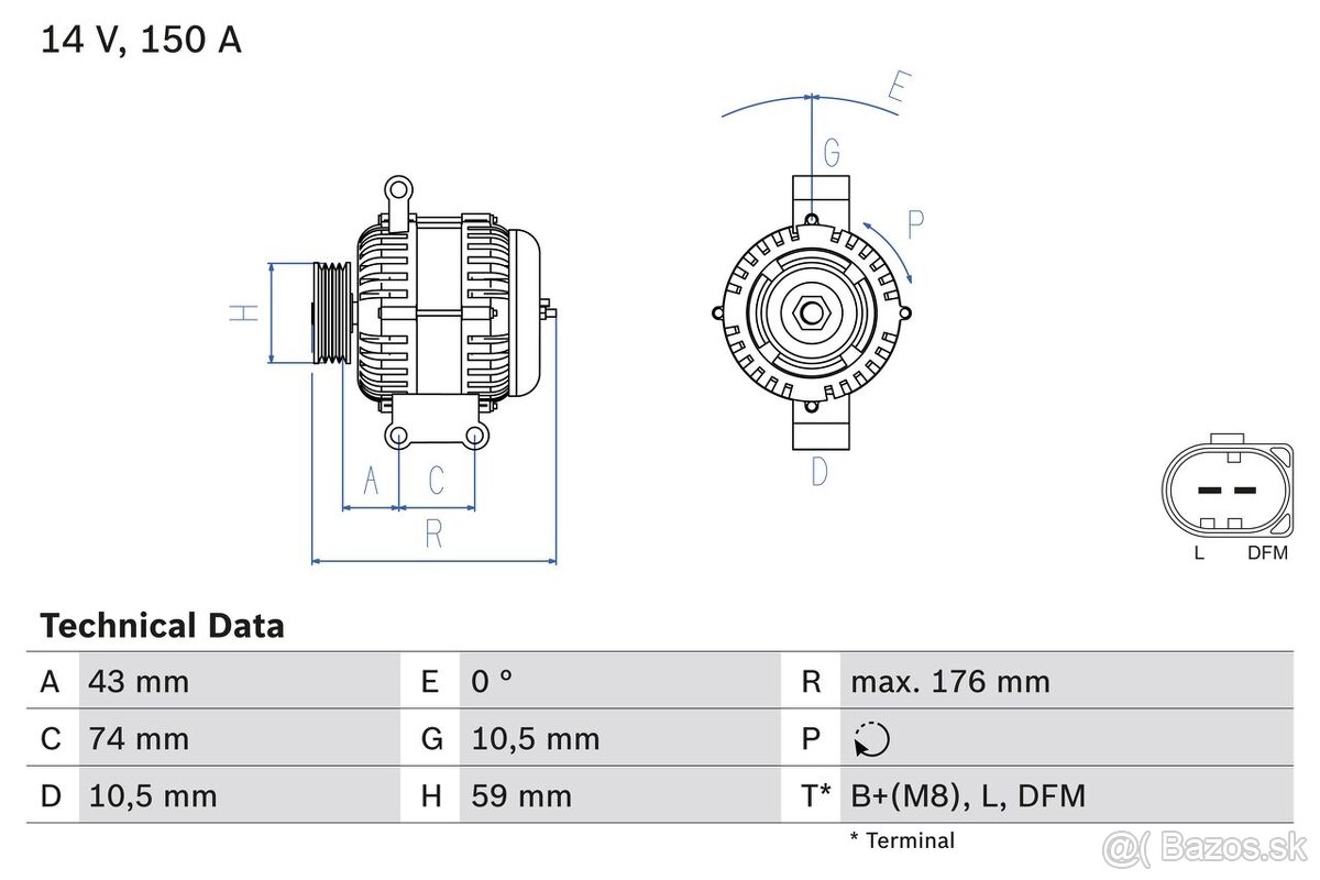 Predám alternátor Bosch 14V 150A 2.2 HDi, TDCi, Multijet