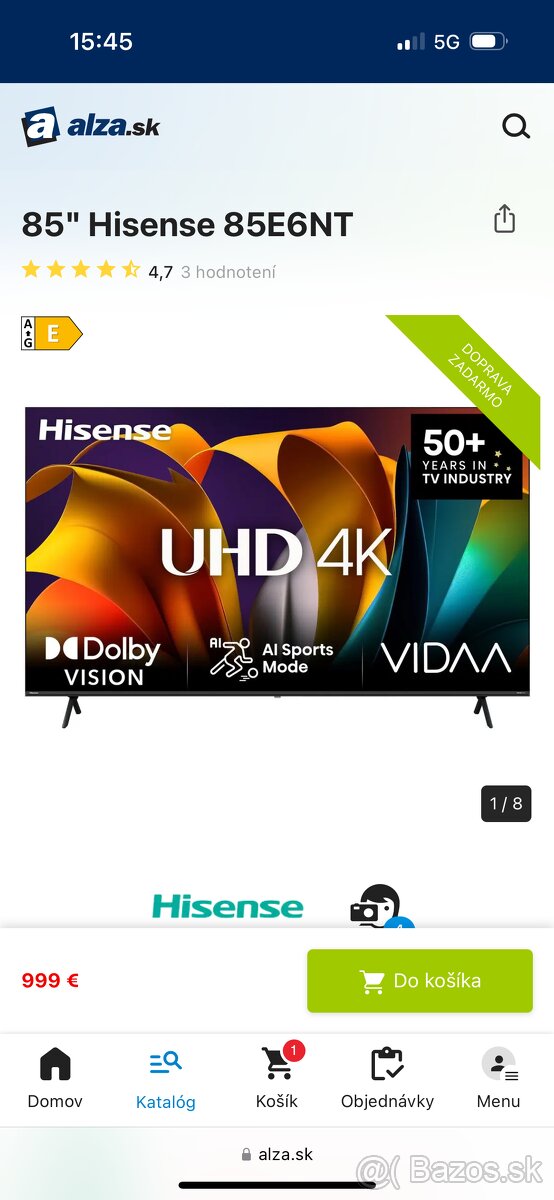 TV Hisense 85E6NT