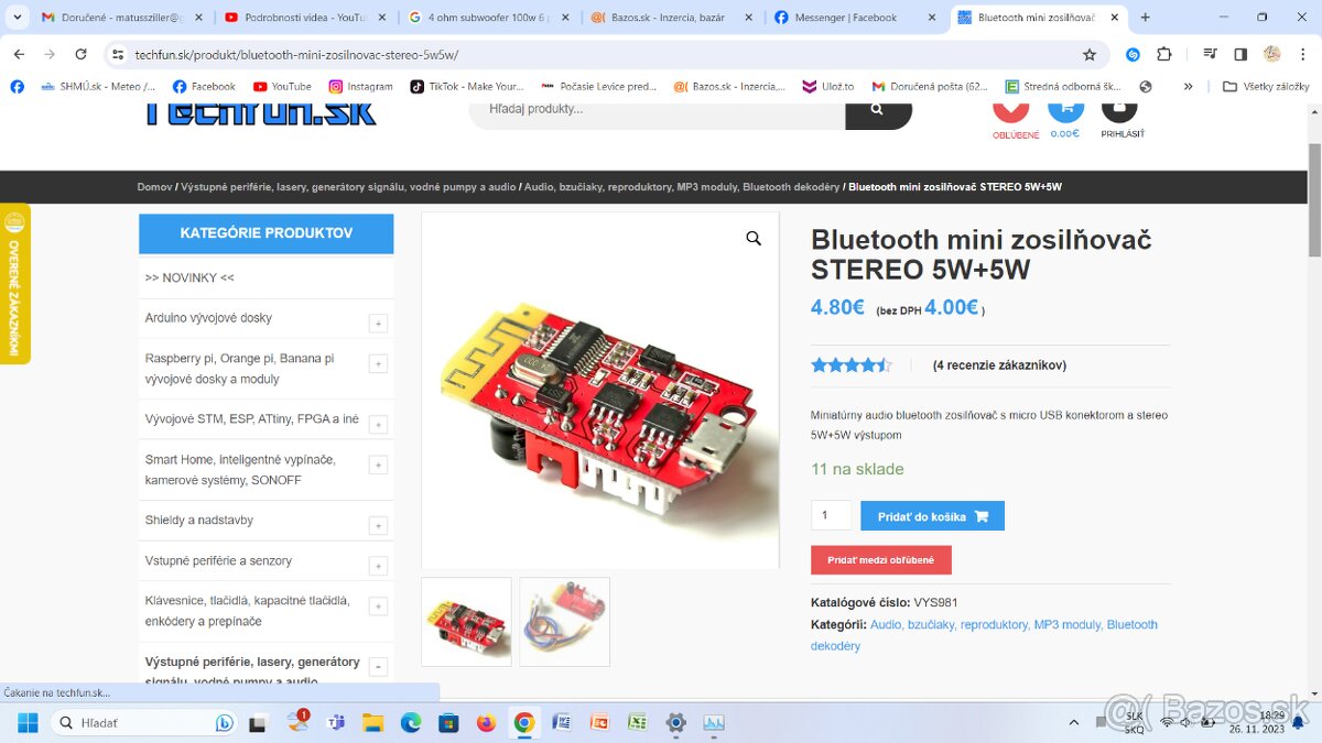 predam Bluetooth mini zosilňovač STEREO 5W+5W