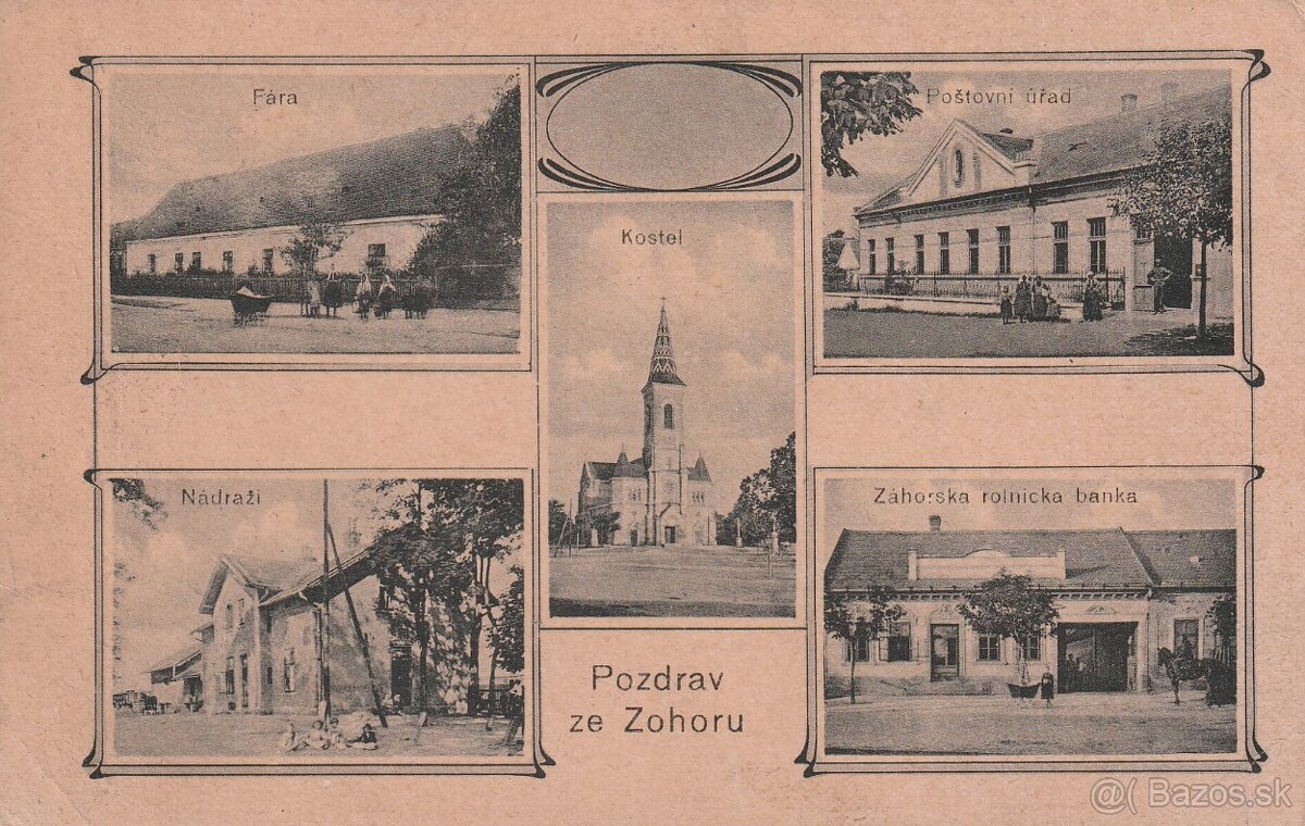 Predám 4 pohľadnice obce Zohor - delená od r.. 1919