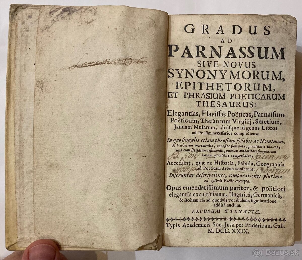 (trnavská tlač/slovníky) Gradus Ad Parnassum, 1729, Trnava