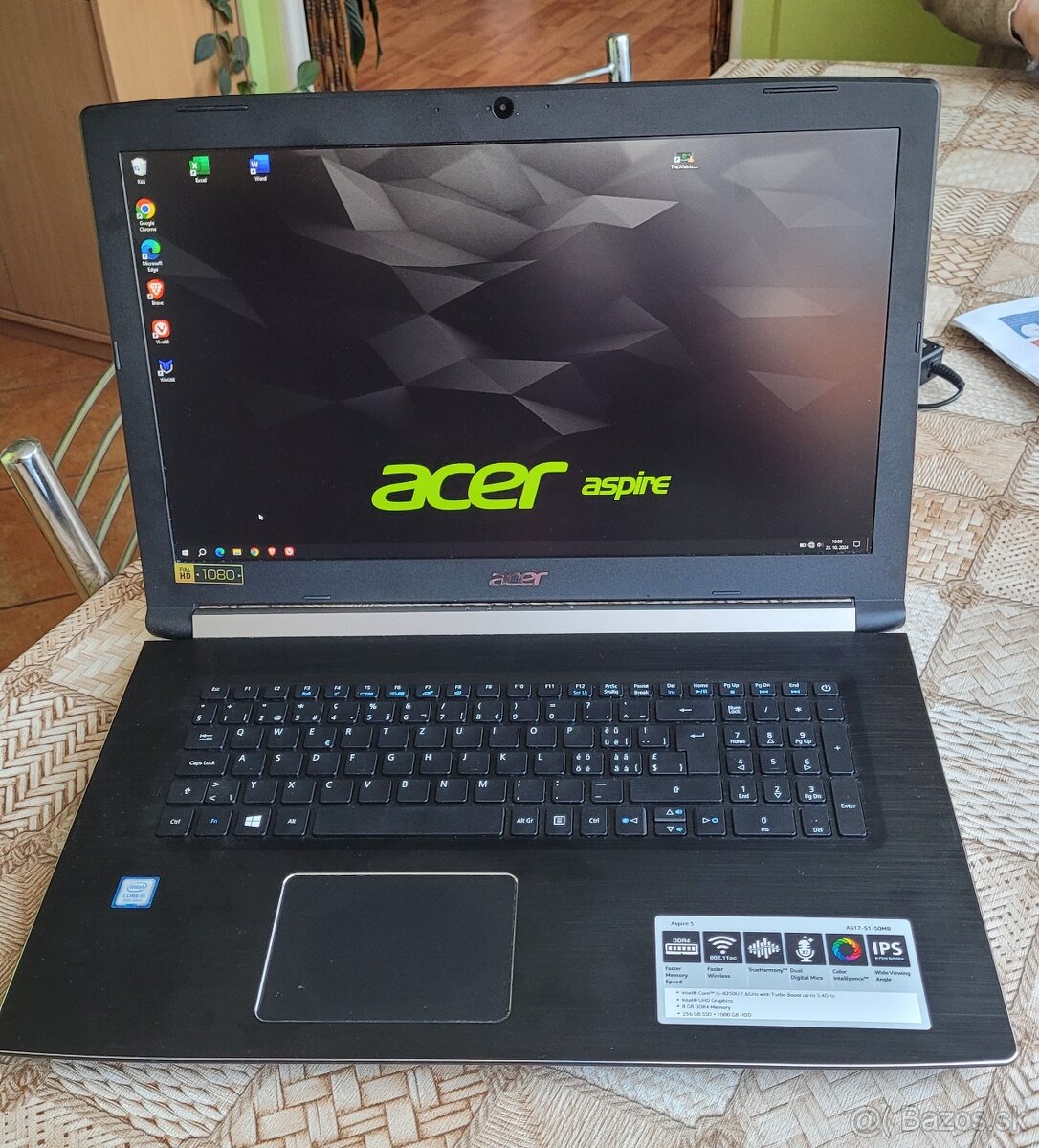 Acer 17" FHD, i5-8250U, až 32 GB ram, 2 TB ssd, zľava -74%