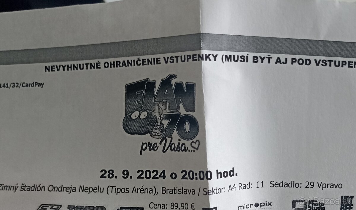 Koncert Elán pre Vaša 28.9.2024, 1x lístok na sedenie