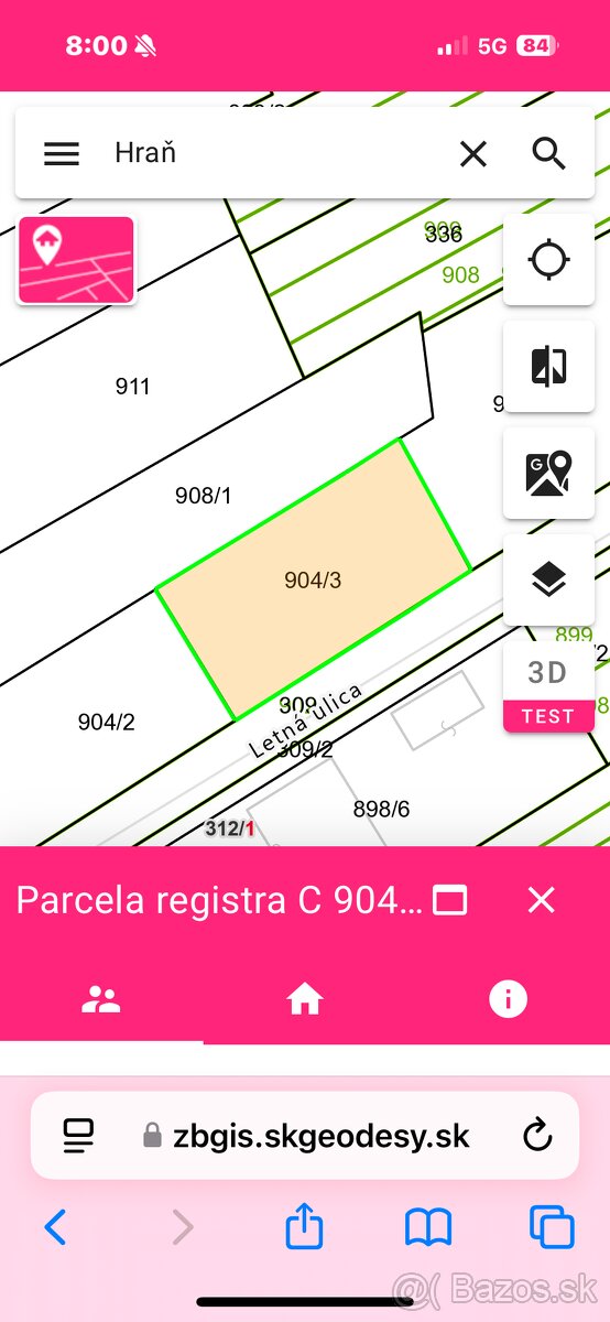 POZEMOK V OBCI HRAŇ 450m2