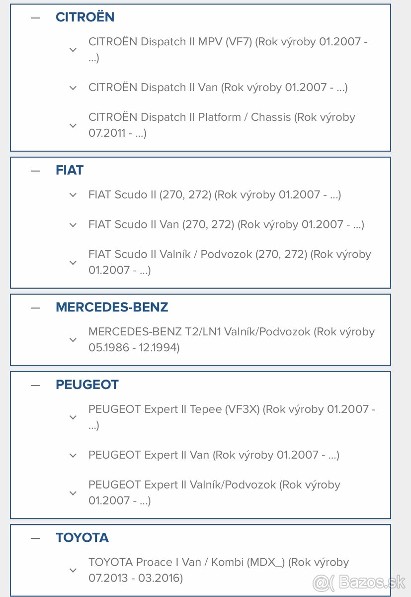 Brzdové doštičky Citroën, Fiat, Mercedes, Peugeot