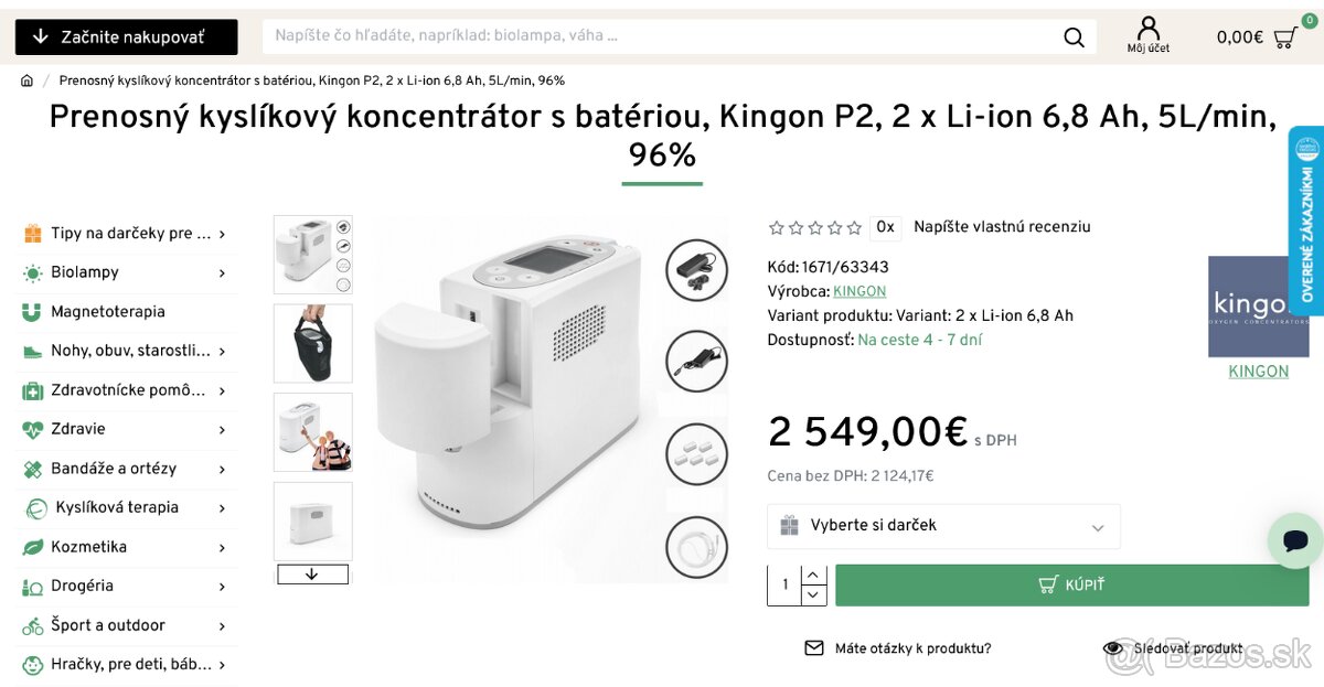 Kyslíkový koncentrátor KINGON P2 5L / 2kg