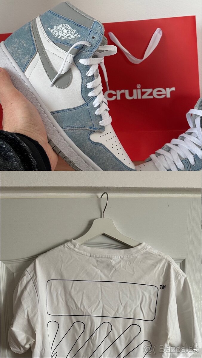 Jordan 1 Hyper Royal + Off white tee