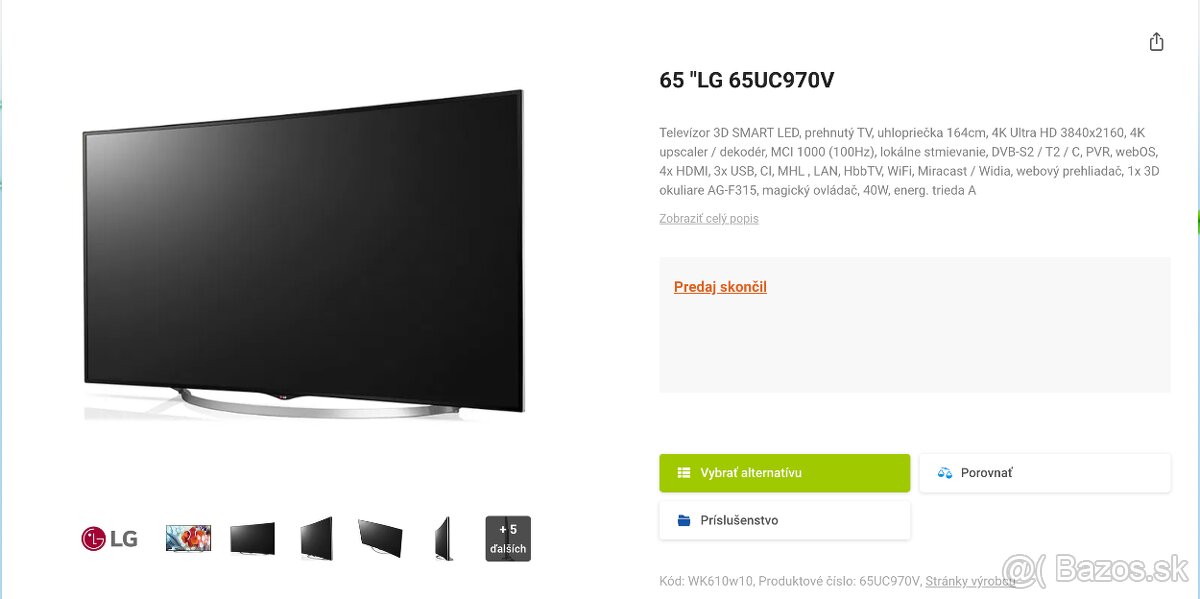 Predám zánovnú LG 65'' v 100% stave - (65 "LG 65UC970V)