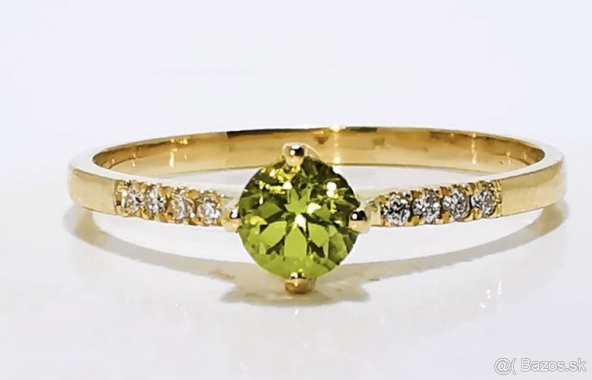Zlatý prsteň 14kt s diamantmi a peridotom 0.2kt