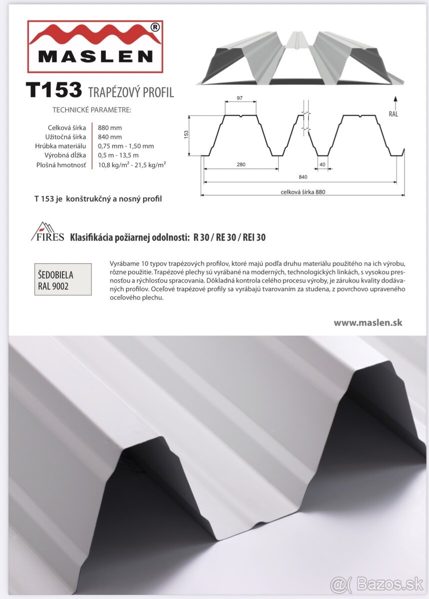Trapézový profil Maslen T153 plech