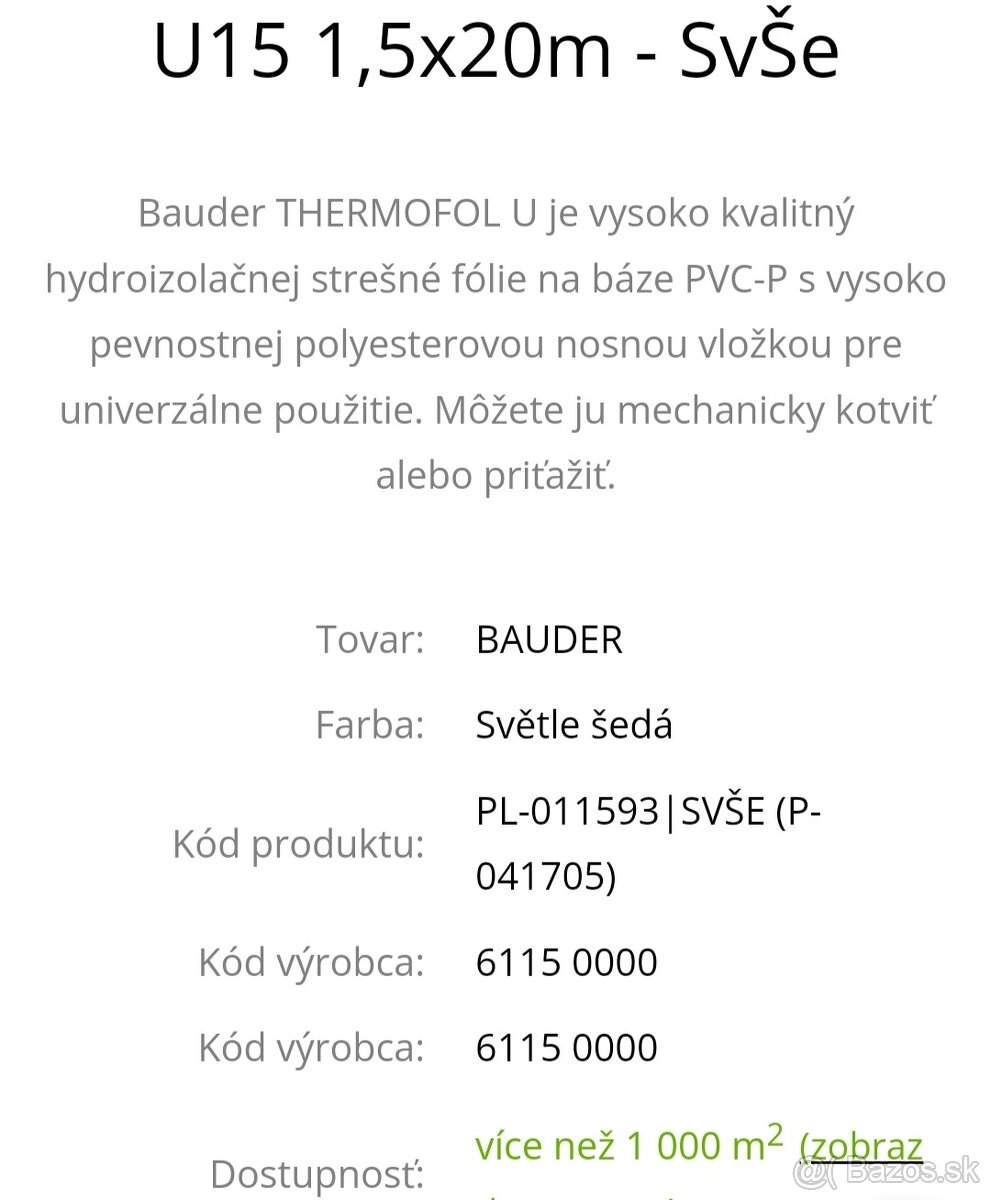 PVC fólia Bauder, Fatrafol 810, Sikaplan