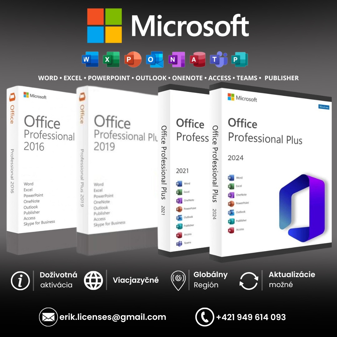 Microsoft Office 2024/2021/2019/2016 PRO PLUS - doživotný