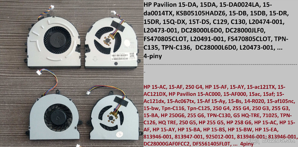 Ventilátory: HP 15-DA/250 G4G5G6/15AB/15E/CQ56/Acer/320-15