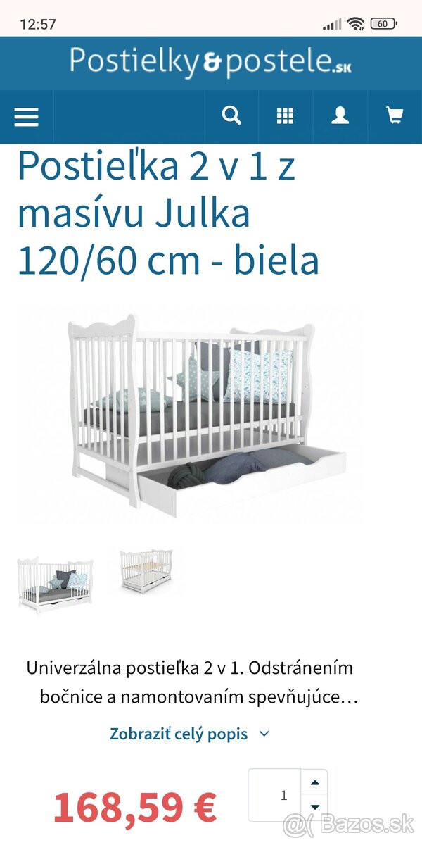 Postieľka 2 v 1 z masívu Julka 120/60 cm - biela