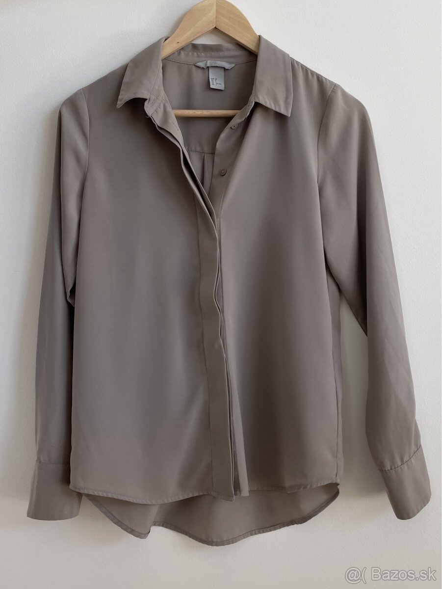 H&M Sivohnedá/hnedosivá/taupe šifónová blúzka XXS (32)