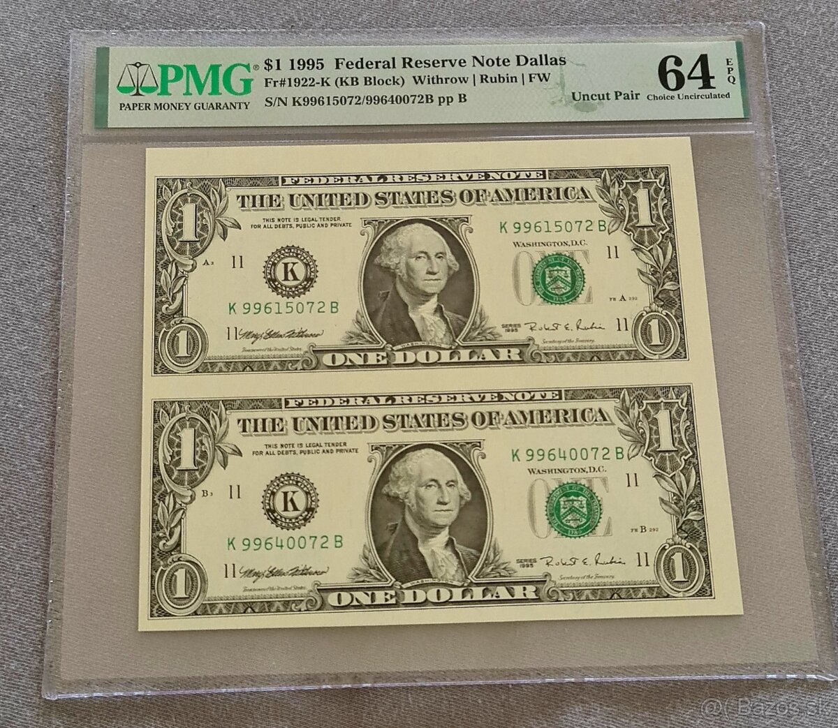 PMG 64 -  KB Block 1922 / 1$ 1995 Federal