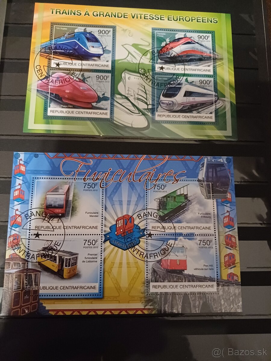 predám poštové známky - vlaky - Centrafricaine,Vietnam,Benin