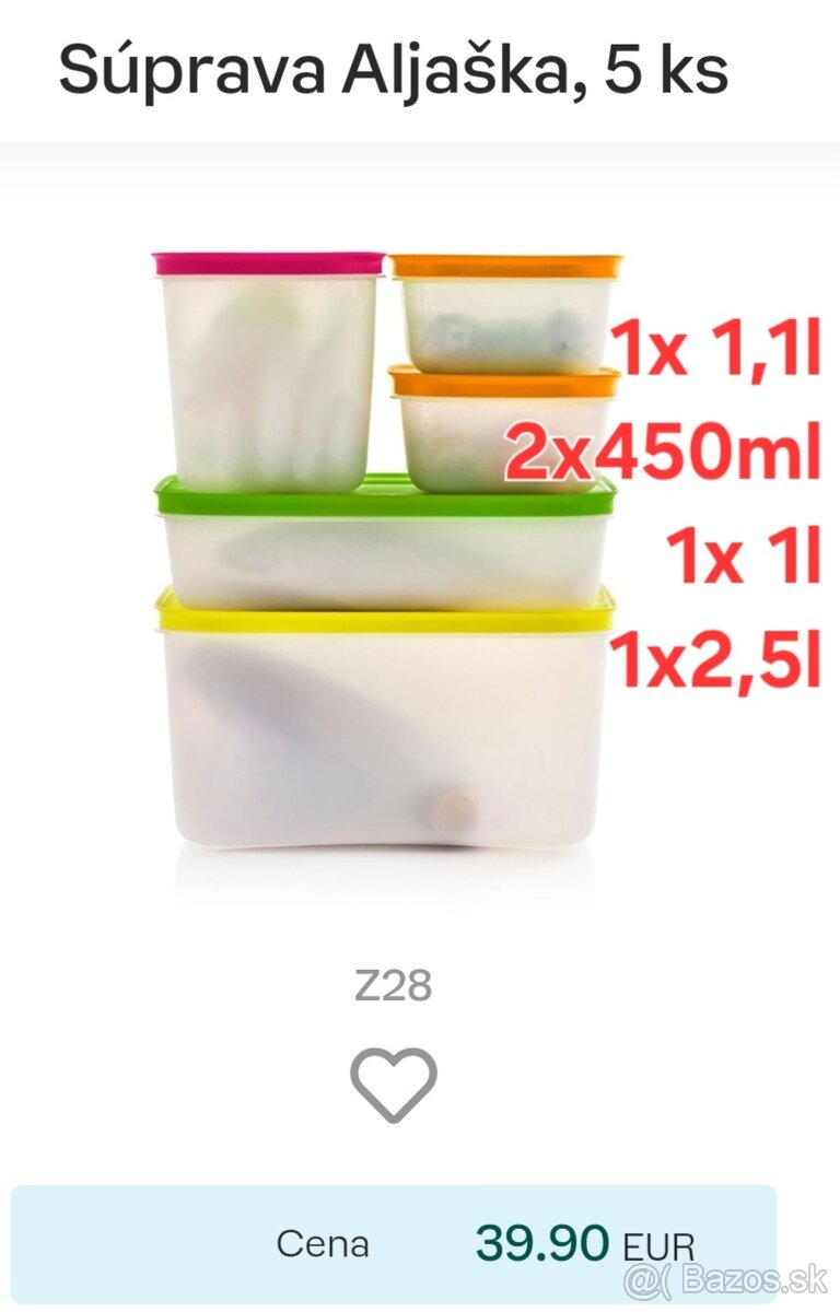 5-set nádoby Aljaška do mrazničky Tupperware 39,90€