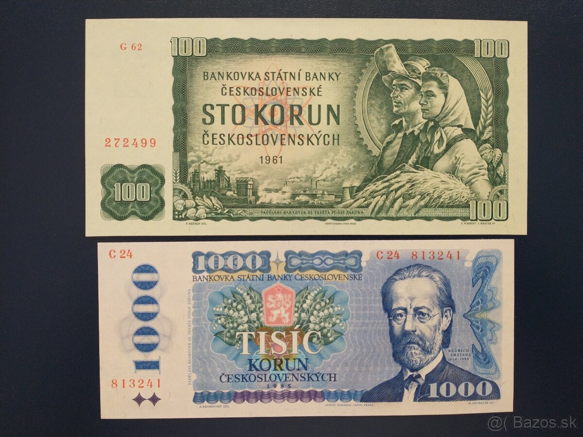 bankovky ČSSR  100Kčs 1961, 1000Kčs 1985   UNC