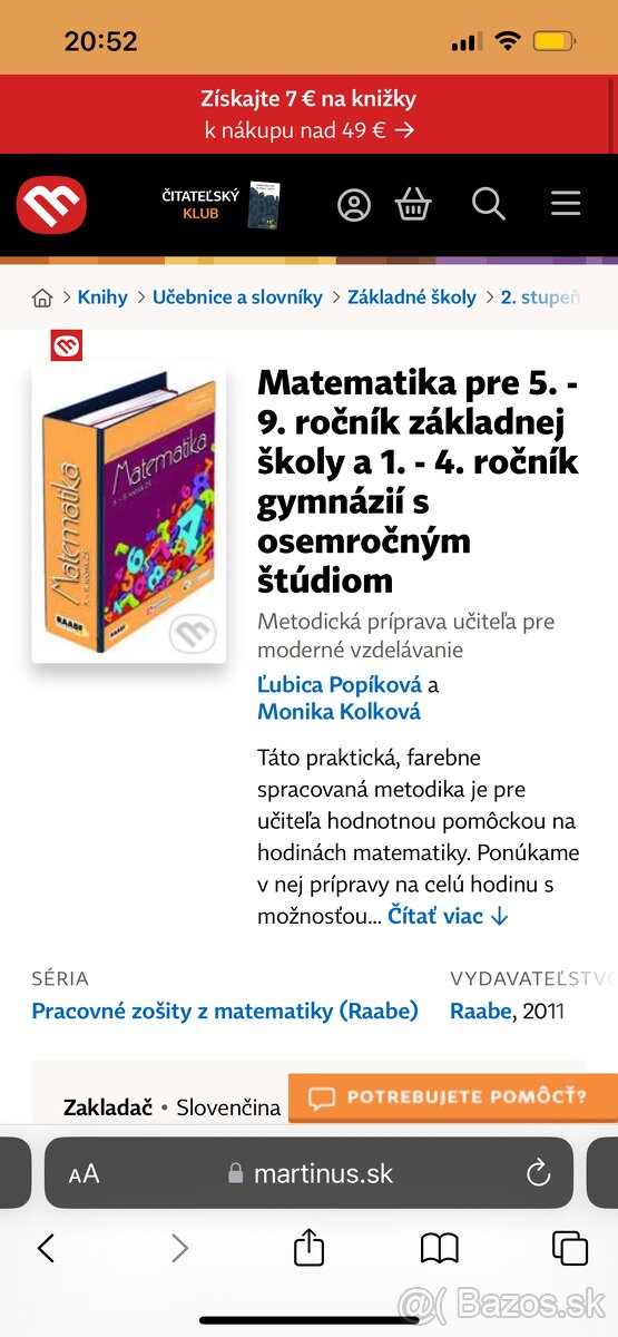 KÚPIM KNIHU MATEMATIKA PRE 5- 9 ZS,METODICKA PRIPRAVA