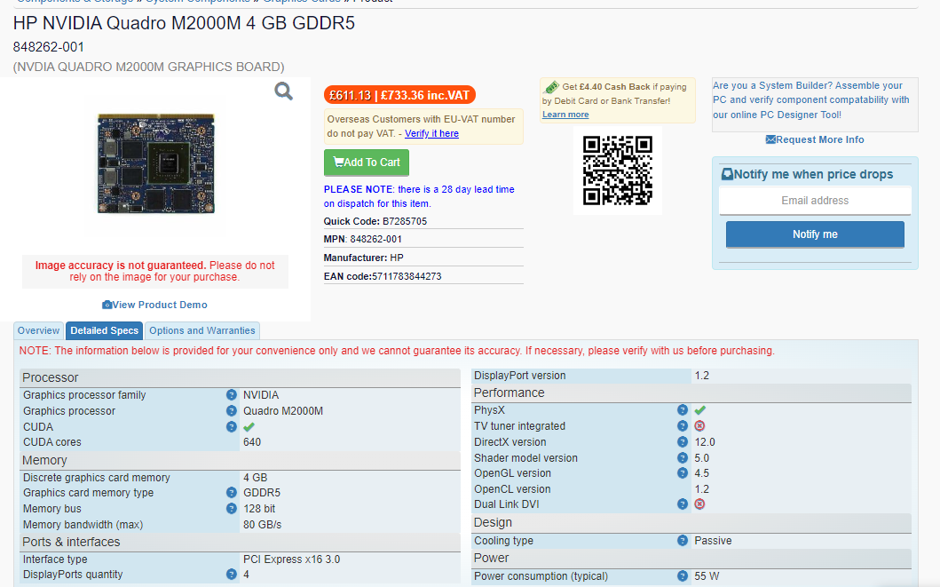 848262-001: HPI GFX nVIDIA Quadro M2000M