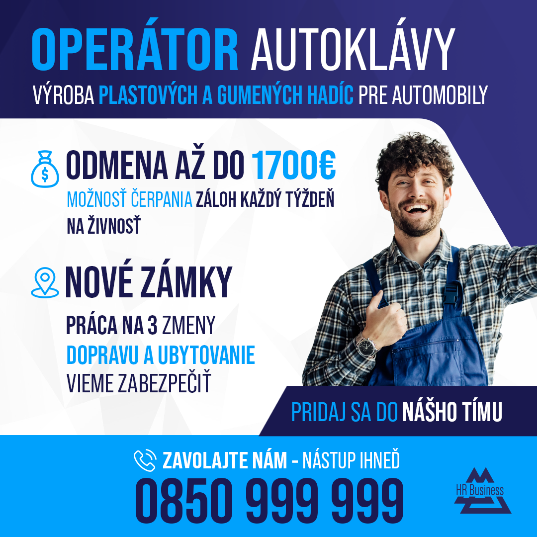 Nové Zámky: Operátor výroby gumených hadíc 1700€ + 300€