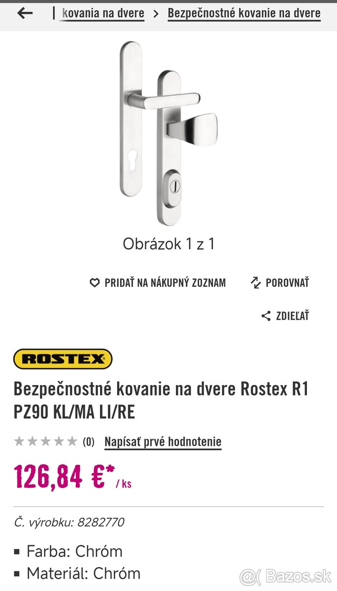 Bezpečnostné kovanie na dvere Rostex