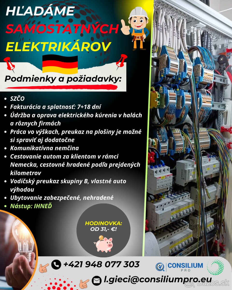 Hľadáme samostatných elektrikárov.