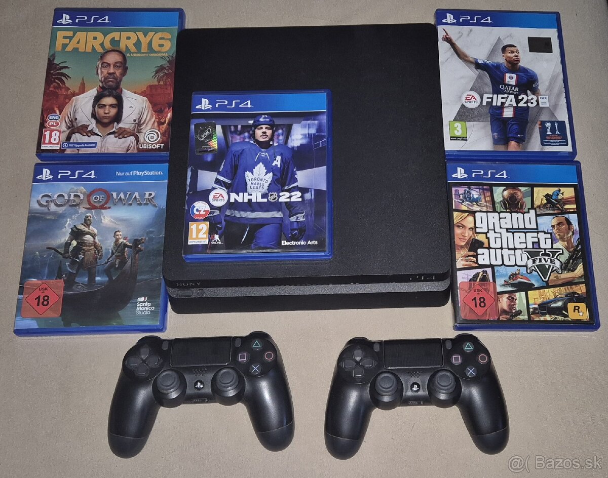 Playstation 4 slim 500gb + 2 dual shock + 5 hier.