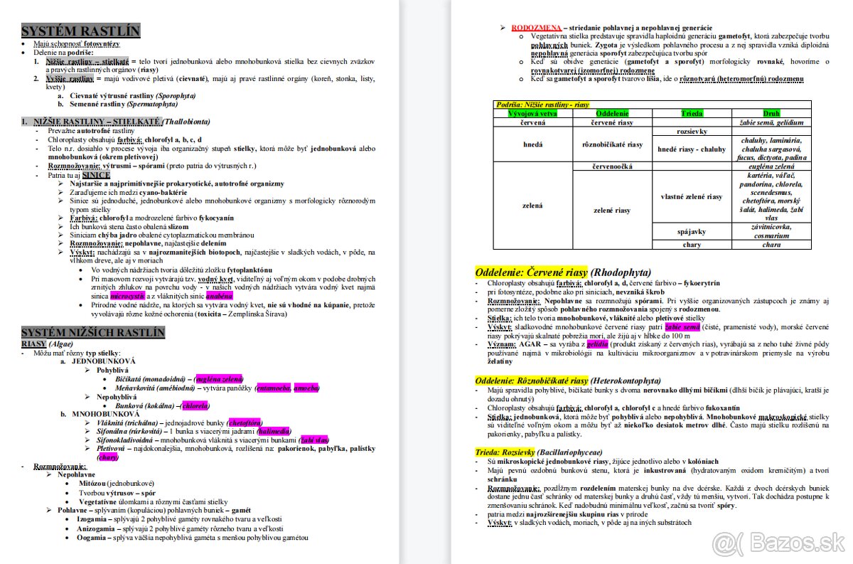 Poznámky z biológie - Systém rastlín