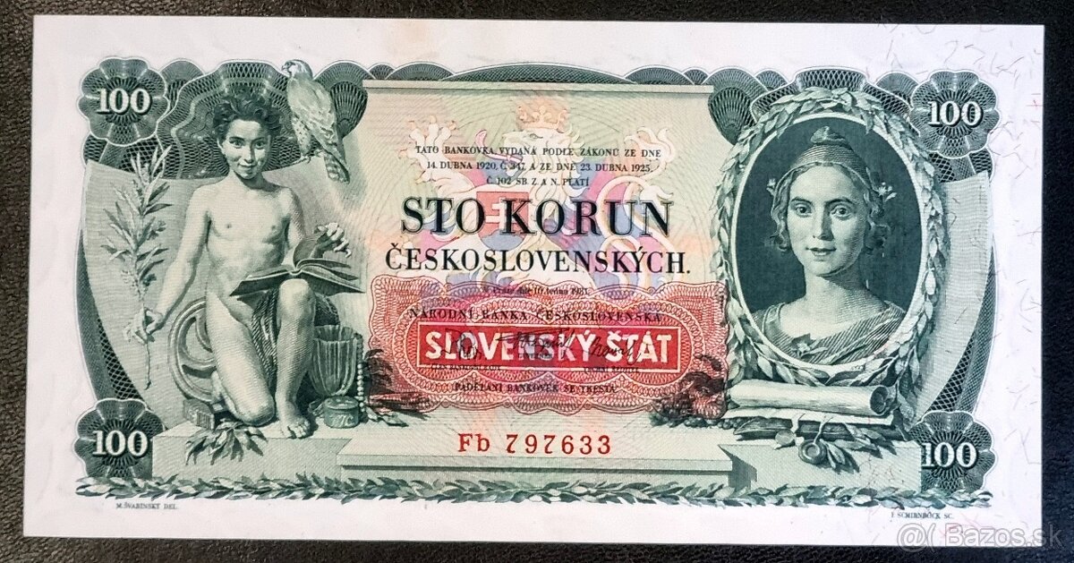 100 Kč 1931/39 pretlač SŠ , séria Fb neperforovaná aUNC/0