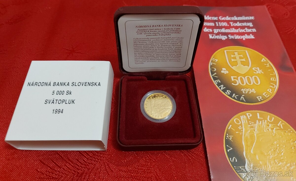 Zlatá pamätná minca 5000Sk 1994 - Svätopluk - 1100. výročie