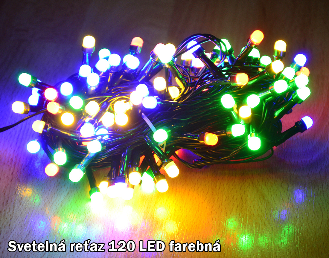 Svetelne retaze 120 LED - farebna a tepla biela