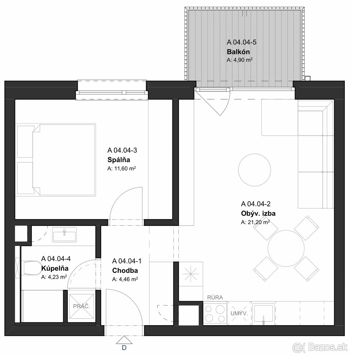 REZERVÁCIA (BD1_04.04) 2-izbový apartmán v projekte KRÁS