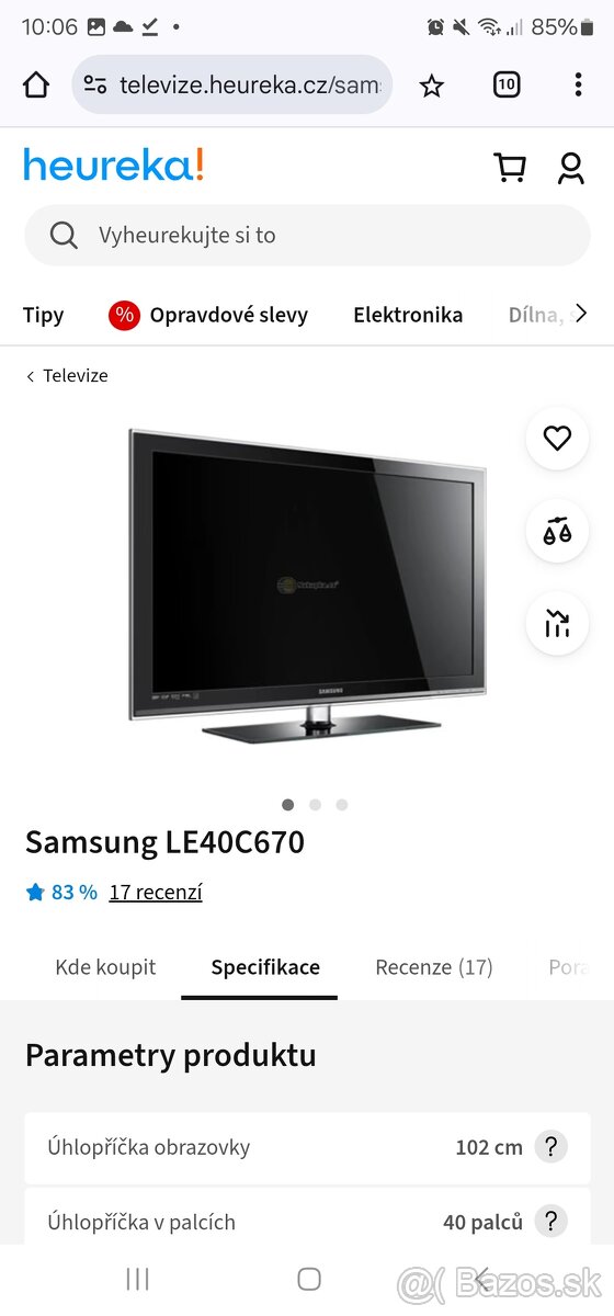 Predam LED TV Samsung LE40C670M1S uhl. 102cm