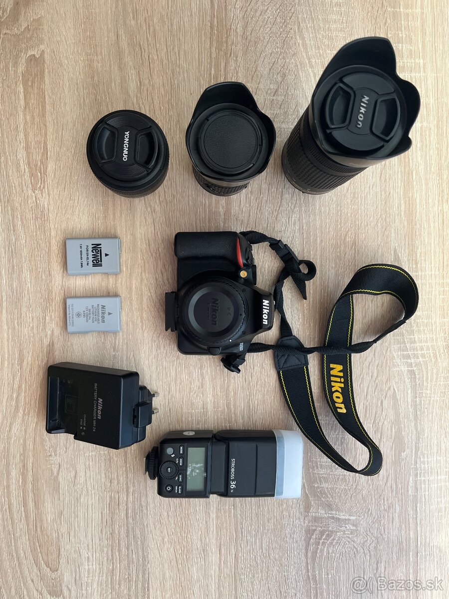 Nikon D3500 s objektívmi a s doplnkami