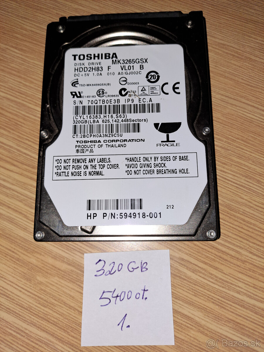 Predám pevný disk HDD 320 GB, 5400 ot.