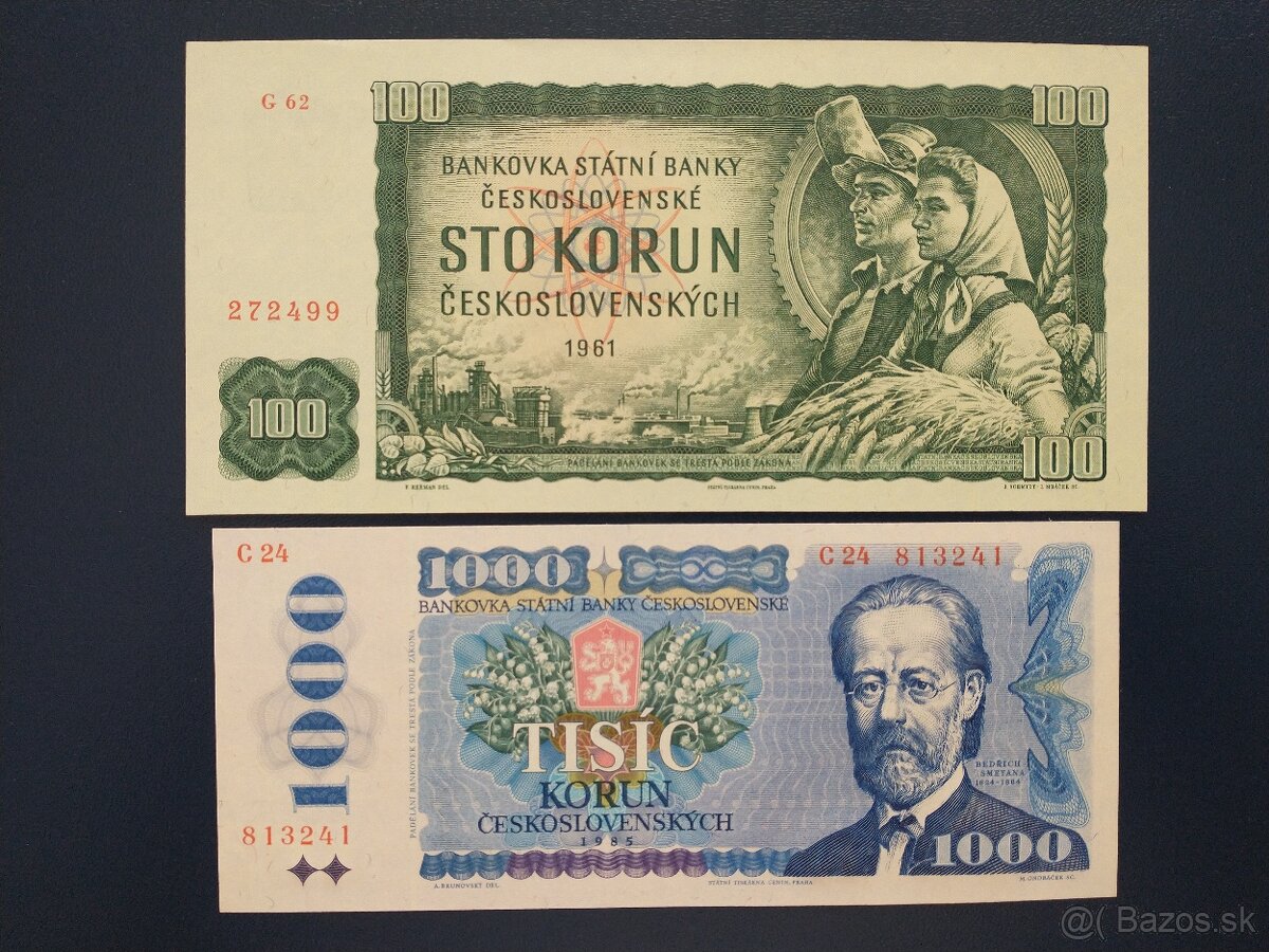 bankovky ČSSR 100Kčs 1961, 1000Kčs 1985, 500Kčs 1973   UNC