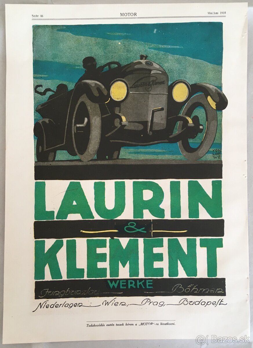 Reklamná tlač Laurin&Klement 1918